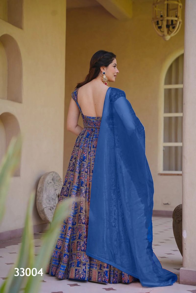 Amrah Wholesale Lucaya Vol 33 Silk Digital Printed Flared Gown Set