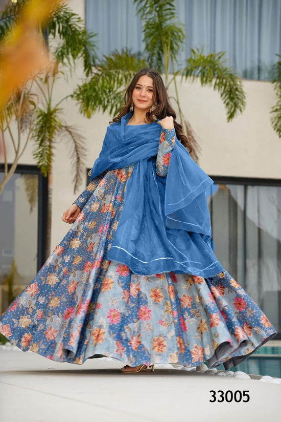 Amrah Wholesale Lucaya Vol 33 Silk Digital Printed Flared Gown Set