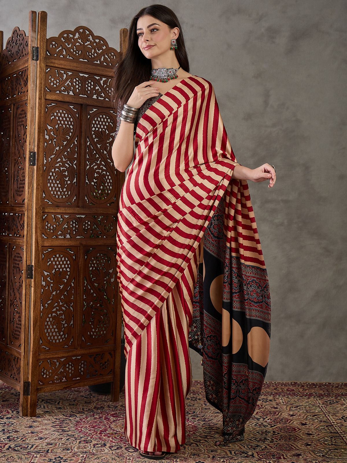 Amrah Lux Vol 41 Semi Modal Ajrakh Printed Saree - Amrah Wholesale