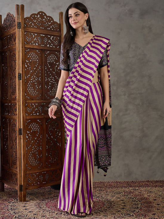 Amrah Lux Vol 41 Semi Modal Ajrakh Printed Saree - Amrah Wholesale