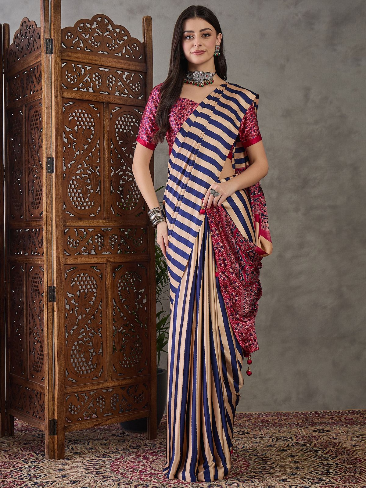 Amrah Lux Vol 41 Semi Modal Ajrakh Printed Saree - Amrah Wholesale