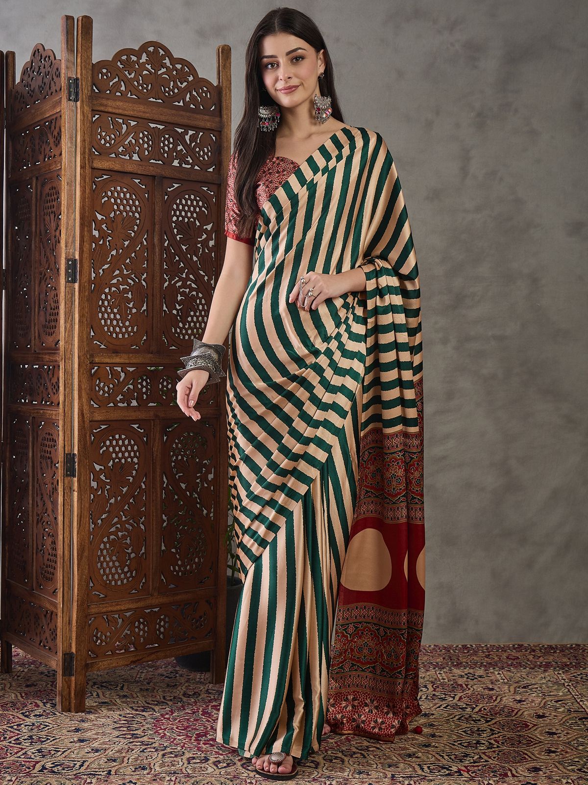 Amrah Lux Vol 41 Semi Modal Ajrakh Printed Saree - Amrah Wholesale