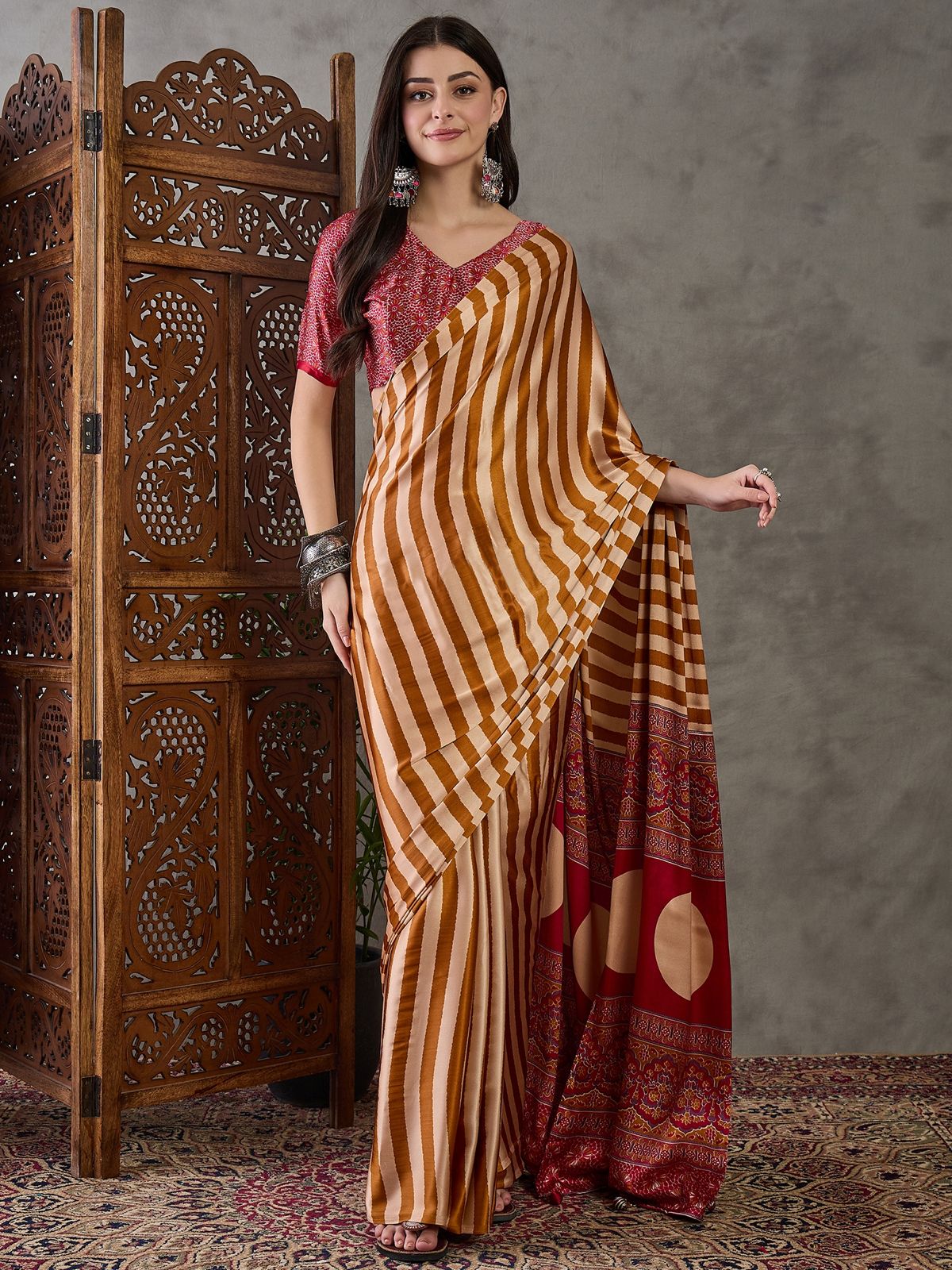 Amrah Lux Vol 41 Semi Modal Ajrakh Printed Saree - Amrah Wholesale
