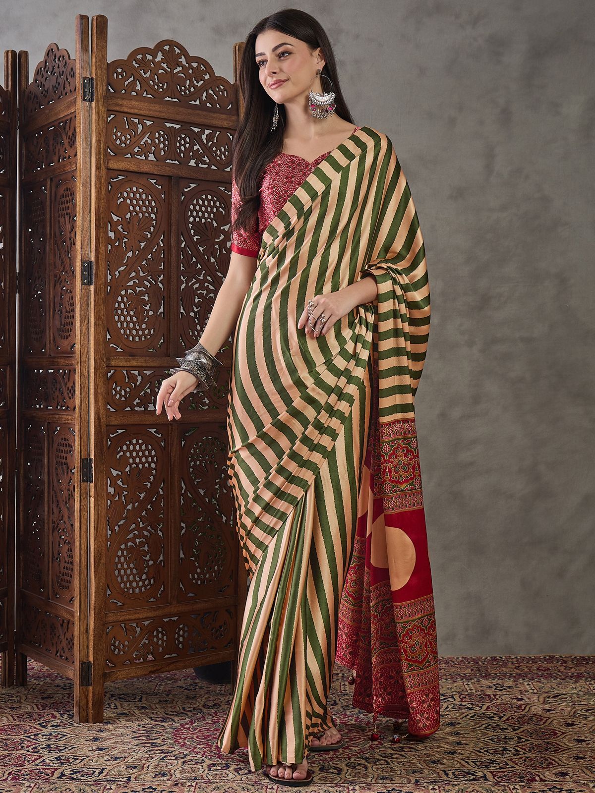 Amrah Lux Vol 41 Semi Modal Ajrakh Printed Saree - Amrah Wholesale