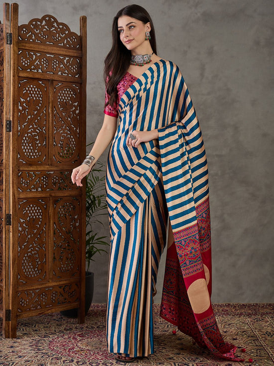 Amrah Lux Vol 41 Semi Modal Ajrakh Printed Saree - Amrah Wholesale
