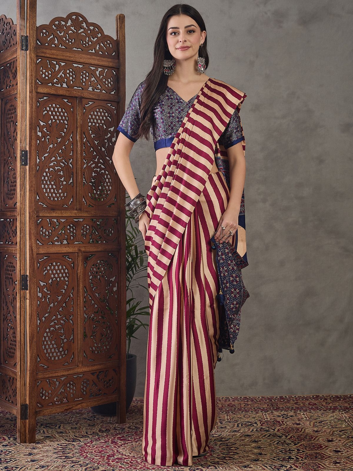 Amrah Lux Vol 41 Semi Modal Ajrakh Printed Saree - Amrah Wholesale