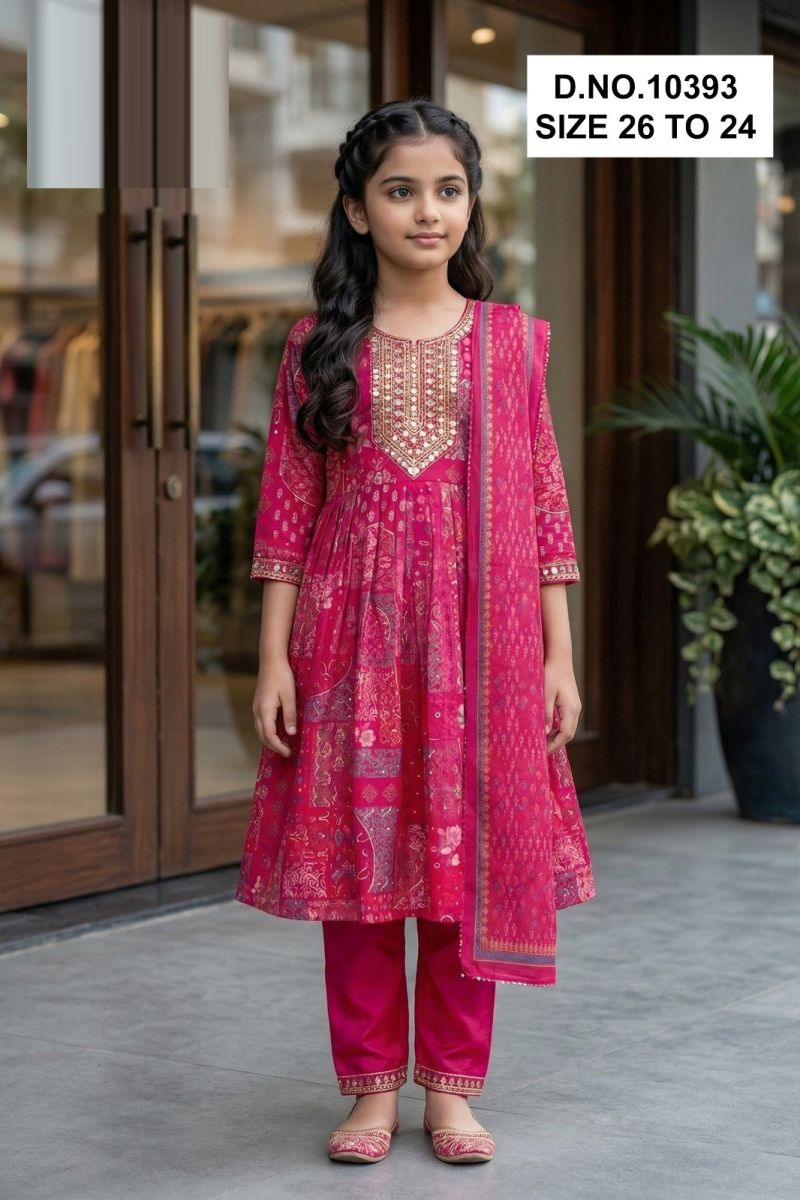 Amrah Manali 10393 Kids Roman Glass Embroidered Kurti Set