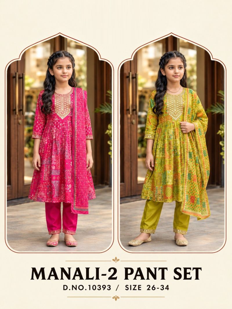Amrah Manali 10393 Kids Roman Glass Embroidered Kurti Set