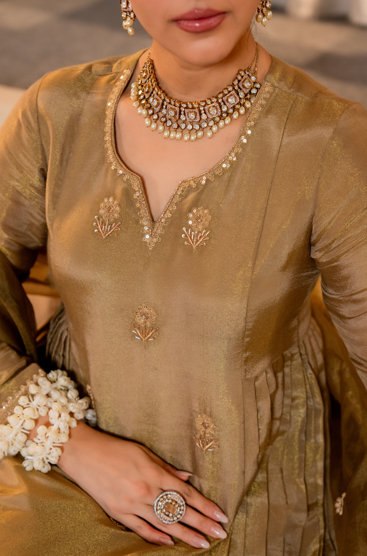 Amrah Mukti 99 Shimmer Chanderi Silk Kurti Pant Dupatta Set
