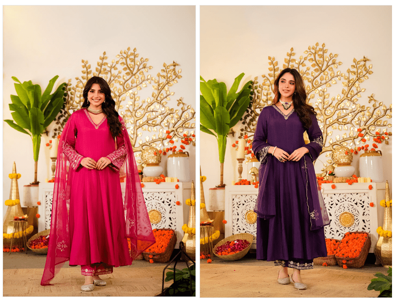 Amrah Mv 650 Viscose Chanderi Embroidered Kurti Pant Dupatta Set - Amrah Wholesale