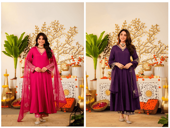 Amrah Mv 650 Viscose Chanderi Embroidered Kurti Pant Dupatta Set - Amrah Wholesale