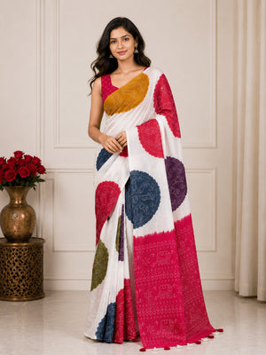 Amrah Mv Vis 52 Linen Warli Printed Saree - Amrah Wholesale
