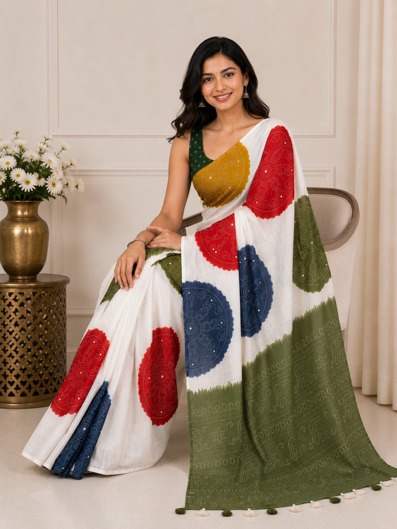Amrah Mv Vis 52 Linen Warli Printed Saree