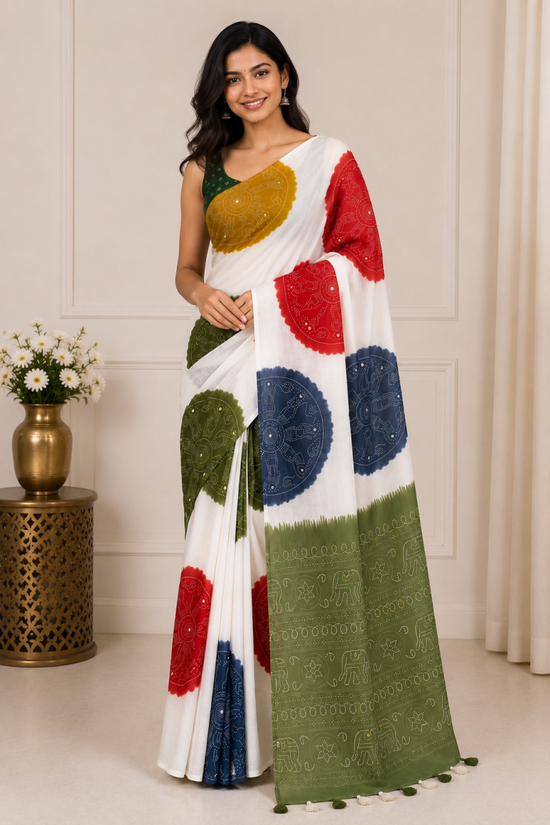 Amrah Mv Vis 52 Linen Warli Printed Saree