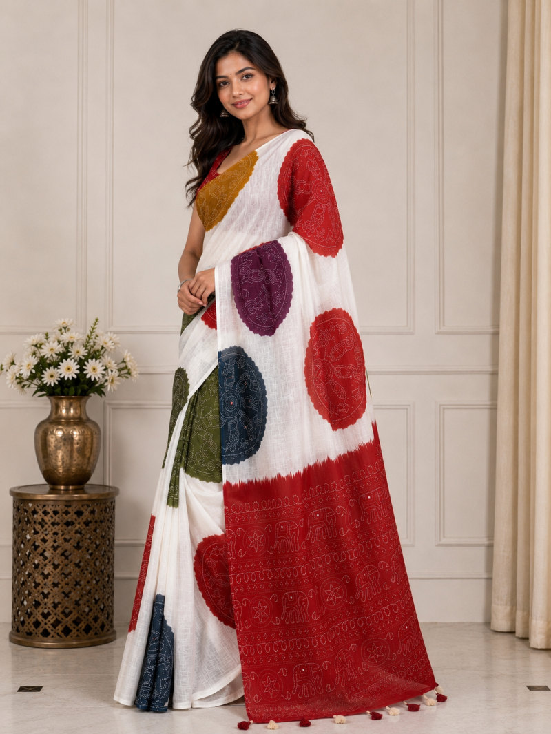 Amrah Mv Vis 52 Linen Warli Printed Saree