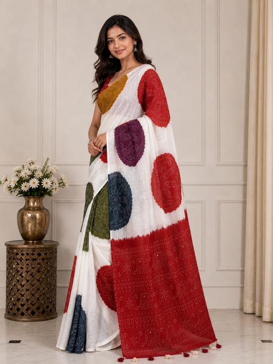 Amrah Mv Vis 52 Linen Warli Printed Saree