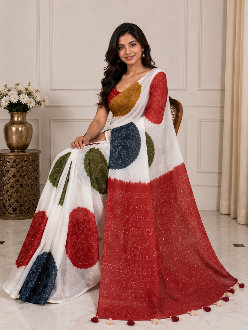 Amrah Mv Vis 52 Linen Warli Printed Saree