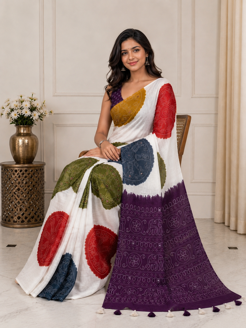 Amrah Mv Vis 52 Linen Warli Printed Saree