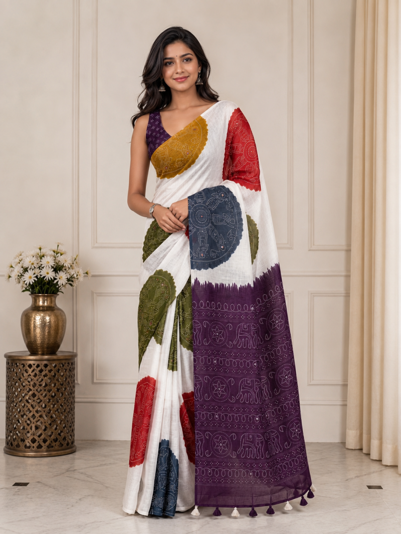 Amrah Mv Vis 52 Linen Warli Printed Saree