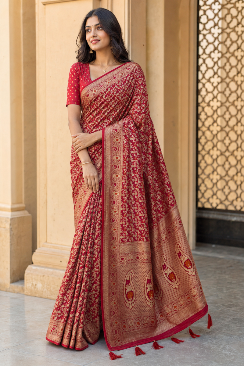 Amrah Mv Vis 53 Dola Silk Traditional Floral Printed Saree