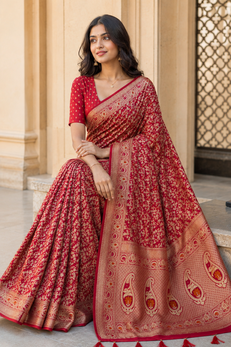 Amrah Mv Vis 53 Dola Silk Traditional Floral Printed Saree