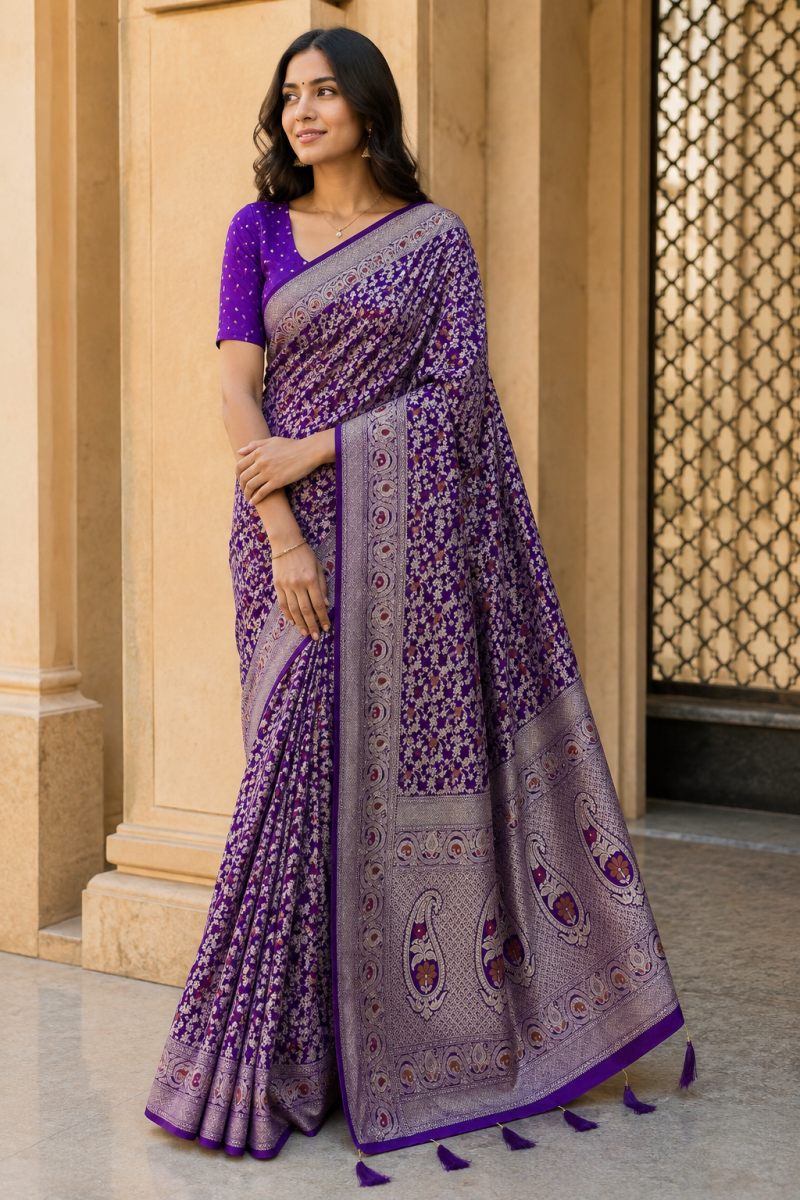 Amrah Mv Vis 53 Dola Silk Traditional Floral Printed Saree