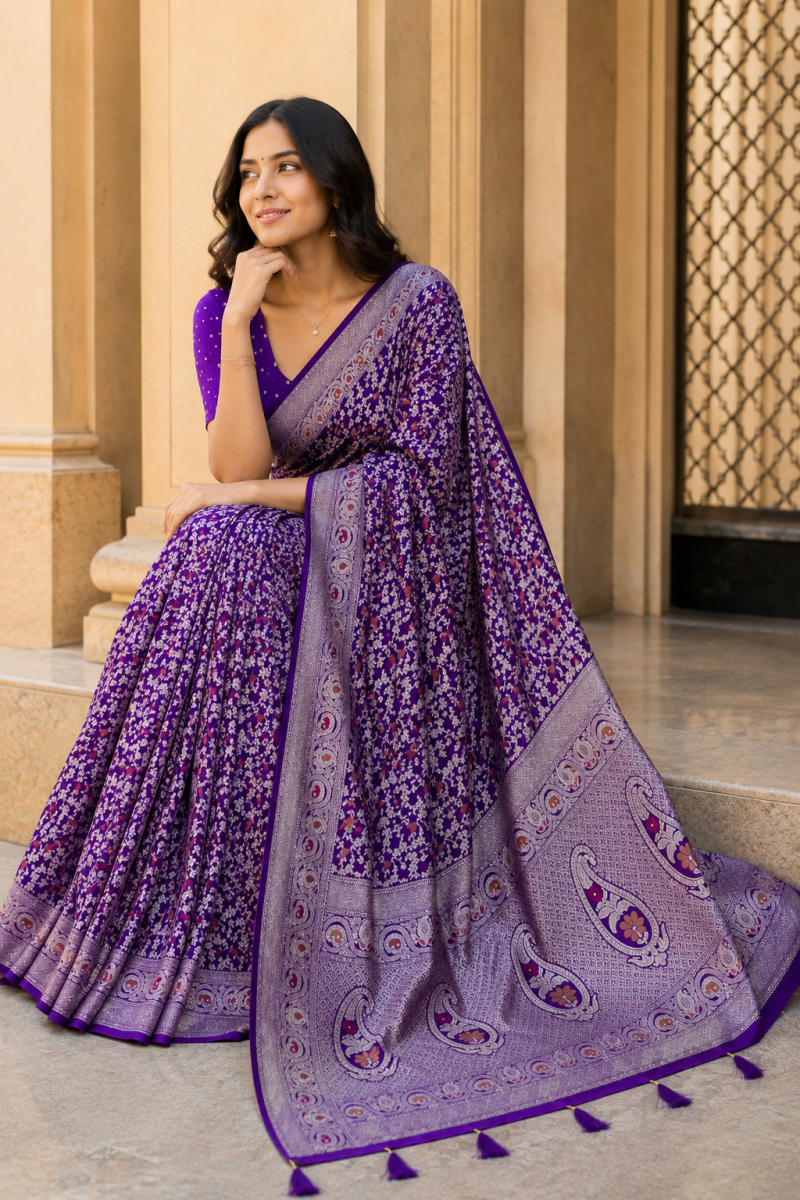 Amrah Mv Vis 53 Dola Silk Traditional Floral Printed Saree