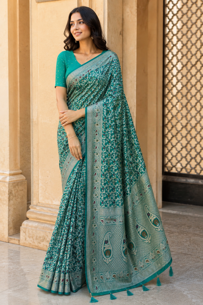 Amrah Mv Vis 53 Dola Silk Traditional Floral Printed Saree