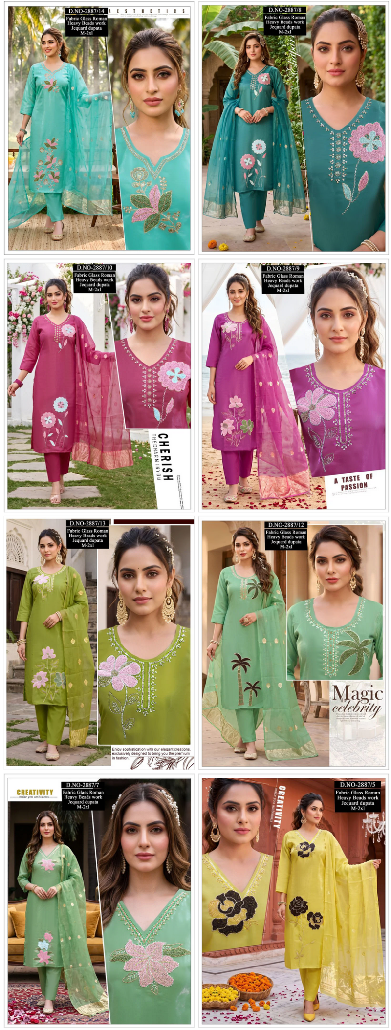 Amrah Wholesale Naisha Combo 2 Roman Glass Beads Worked Kurti Pant Dupatta Set