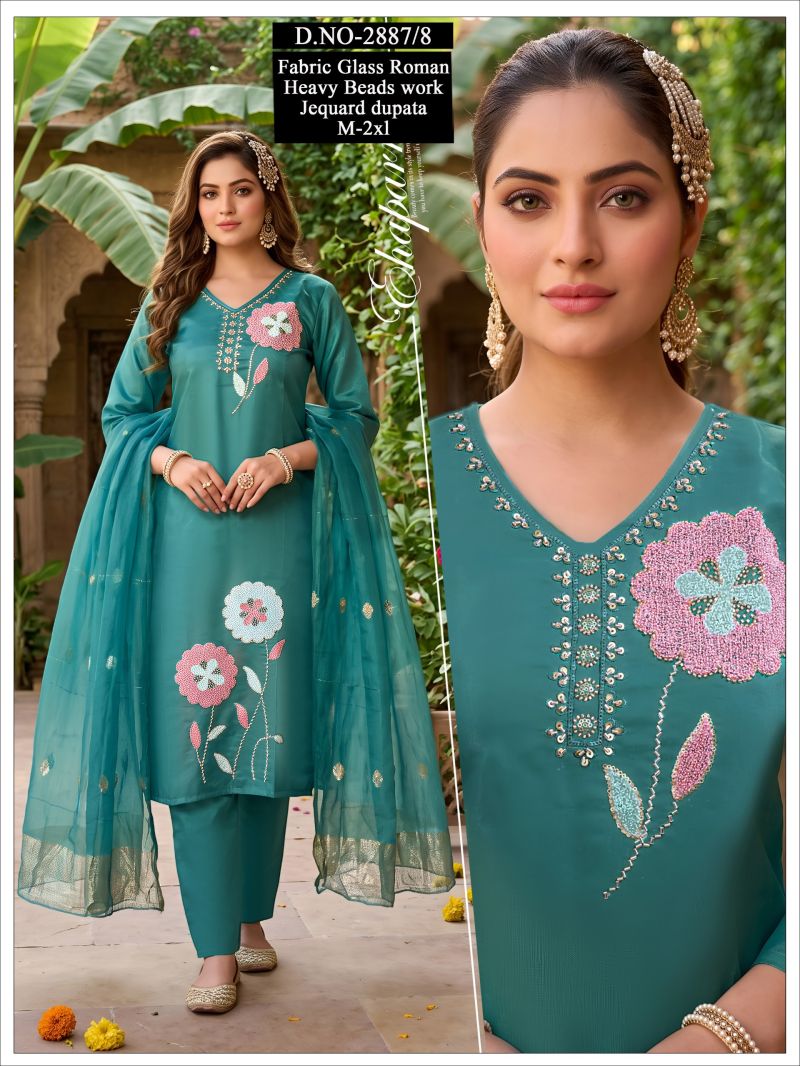 Amrah Wholesale Naisha Combo 2 Roman Glass Beads Worked Kurti Pant Dupatta Set