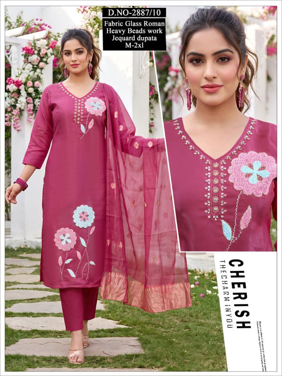 Amrah Wholesale Naisha Combo 2 Roman Glass Beads Worked Kurti Pant Dupatta Set