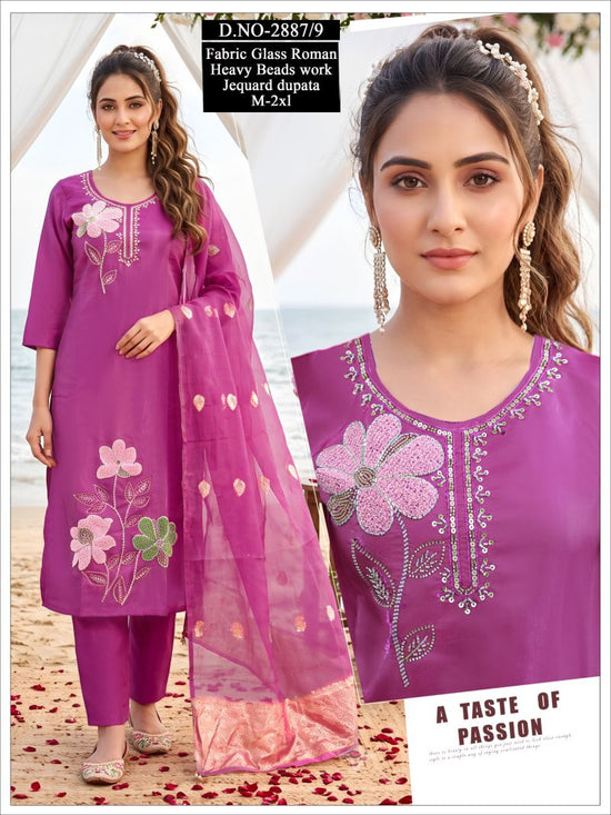 Amrah Wholesale Naisha Combo 2 Roman Glass Beads Worked Kurti Pant Dupatta Set