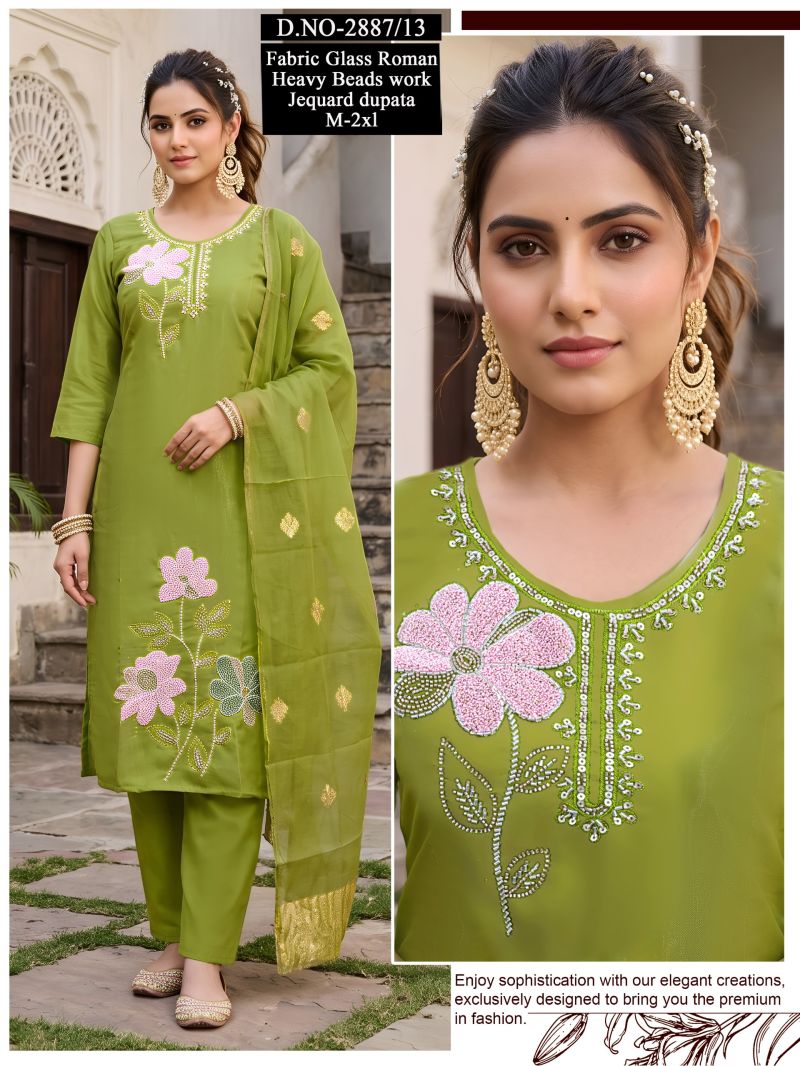 Amrah Wholesale Naisha Combo 2 Roman Glass Beads Worked Kurti Pant Dupatta Set
