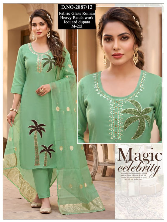 Amrah Wholesale Naisha Combo 2 Roman Glass Beads Worked Kurti Pant Dupatta Set