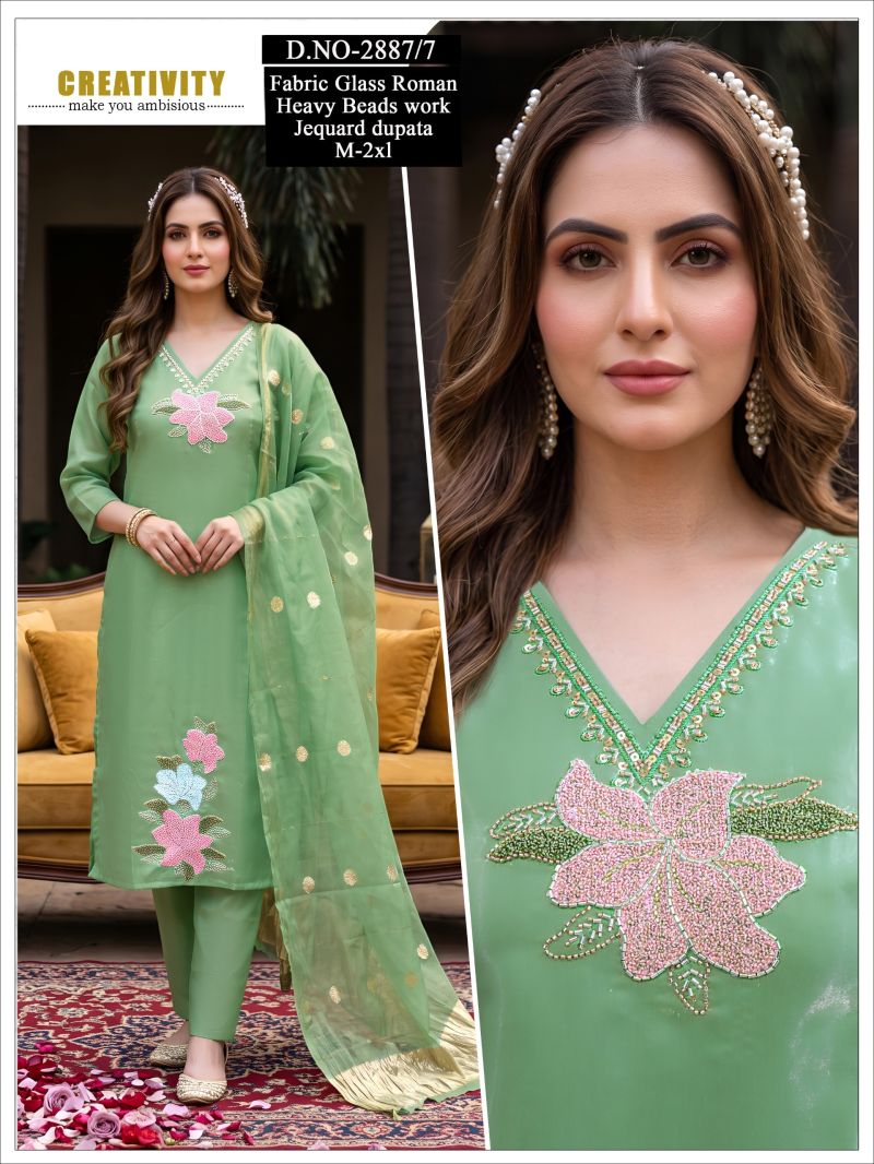 Amrah Wholesale Naisha Combo 2 Roman Glass Beads Worked Kurti Pant Dupatta Set