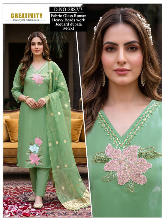 Amrah Wholesale Naisha Combo 2 Roman Glass Beads Worked Kurti Pant Dupatta Set