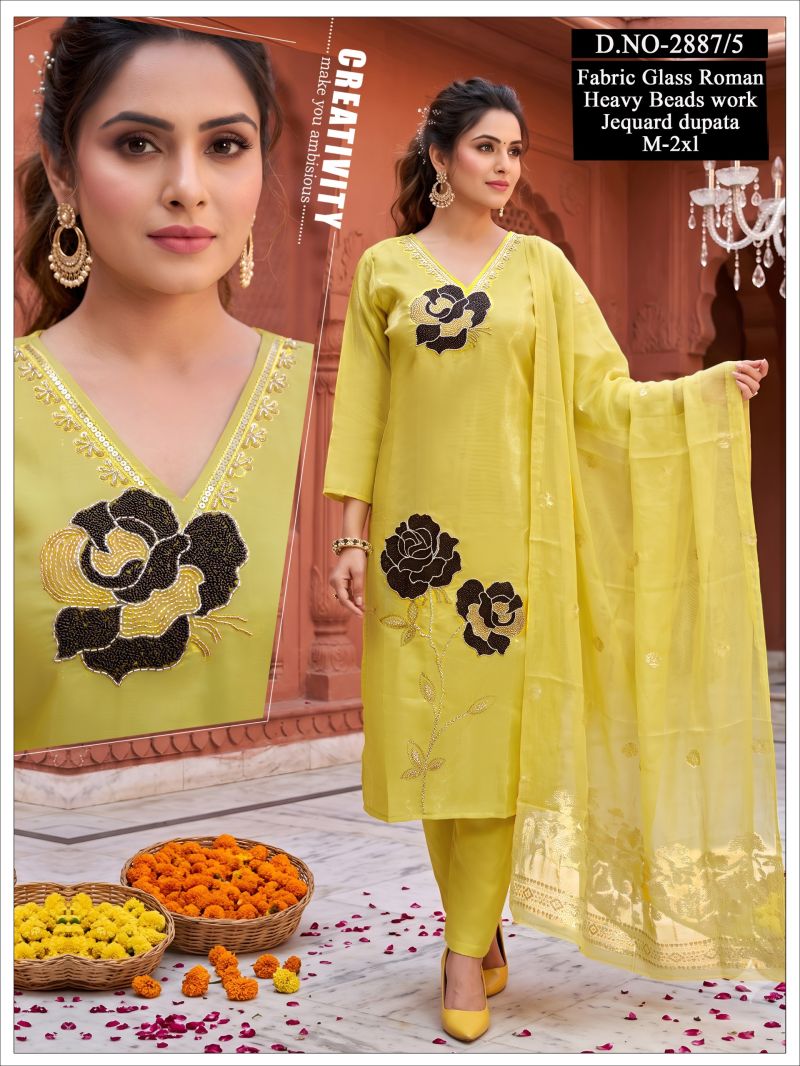 Amrah Wholesale Naisha Combo 2 Roman Glass Beads Worked Kurti Pant Dupatta Set