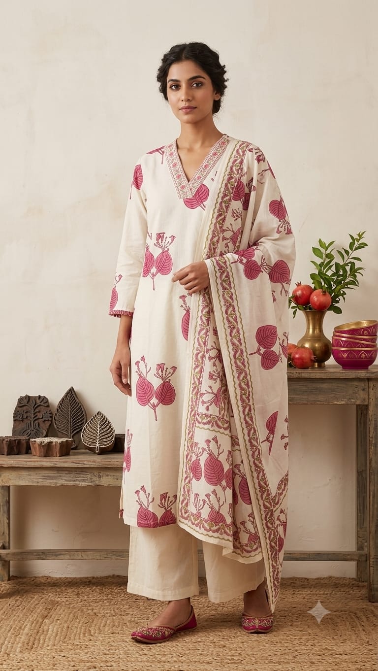 Amrah Naisha K 1083 Cotton Kurti Pant Dupatta Set