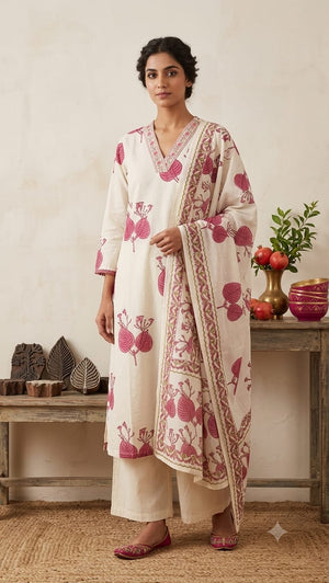 Amrah Naisha K 1083 Cotton Kurti Pant Dupatta Set