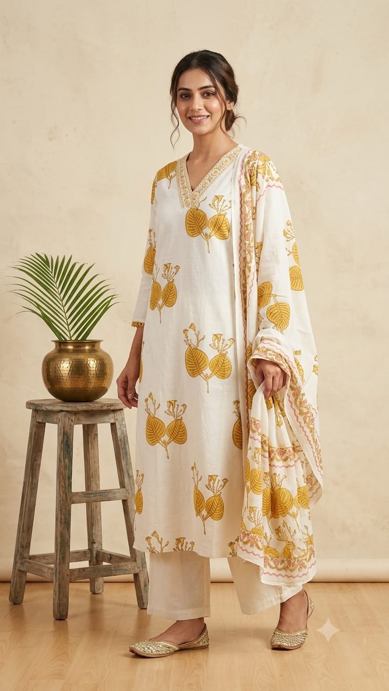 Amrah Naisha K 1083 Cotton Kurti Pant Dupatta Set