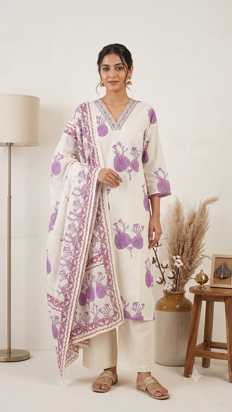 Amrah Naisha K 1083 Cotton Kurti Pant Dupatta Set