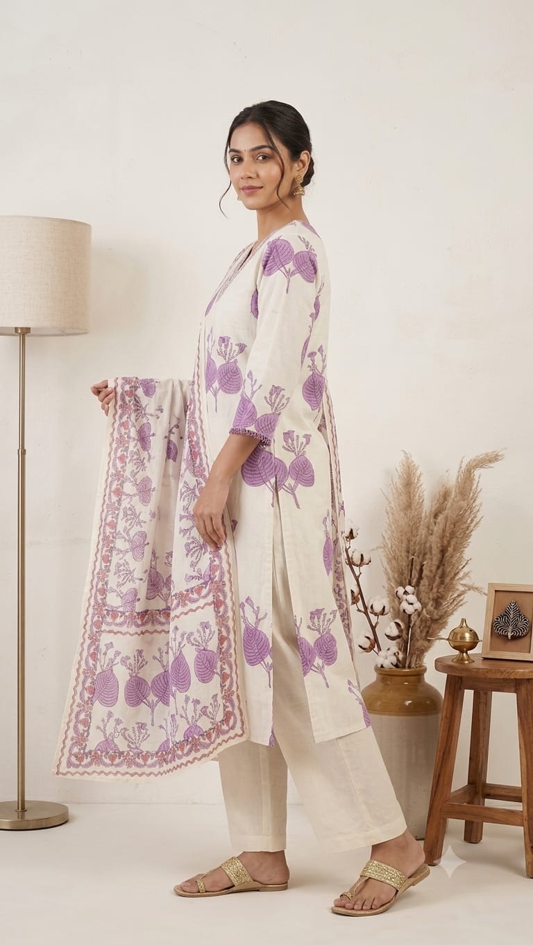 Amrah Naisha K 1083 Cotton Kurti Pant Dupatta Set