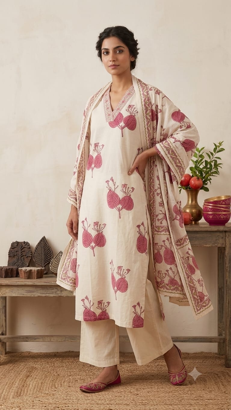 Amrah Naisha K 1083 Cotton Kurti Pant Dupatta Set