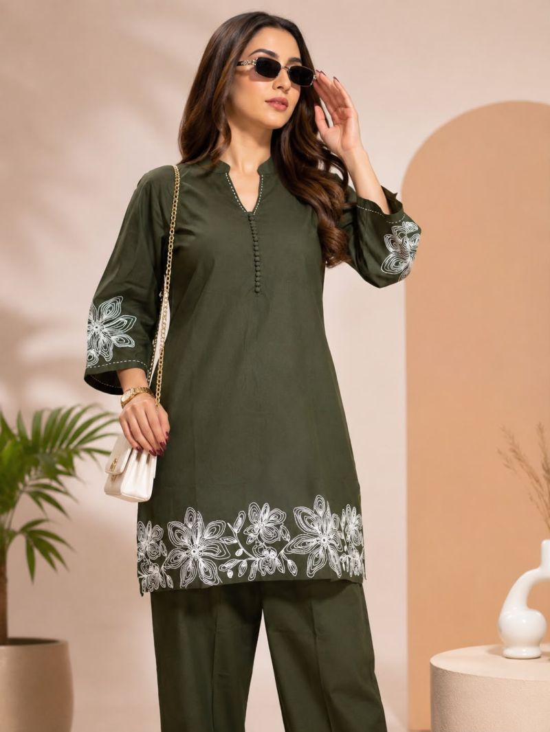 Amrah Naisha K 1085 Pure Cotton Embroidery Co Ord Set