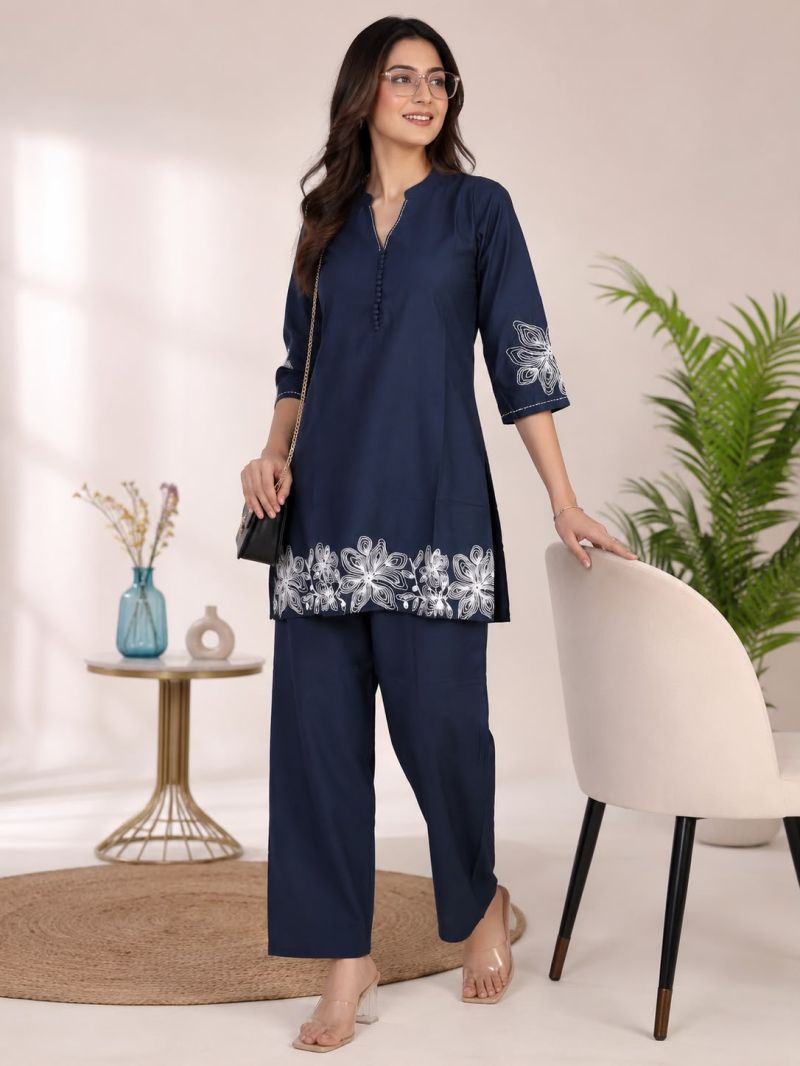 Amrah Naisha K 1085 Pure Cotton Embroidery Co Ord Set