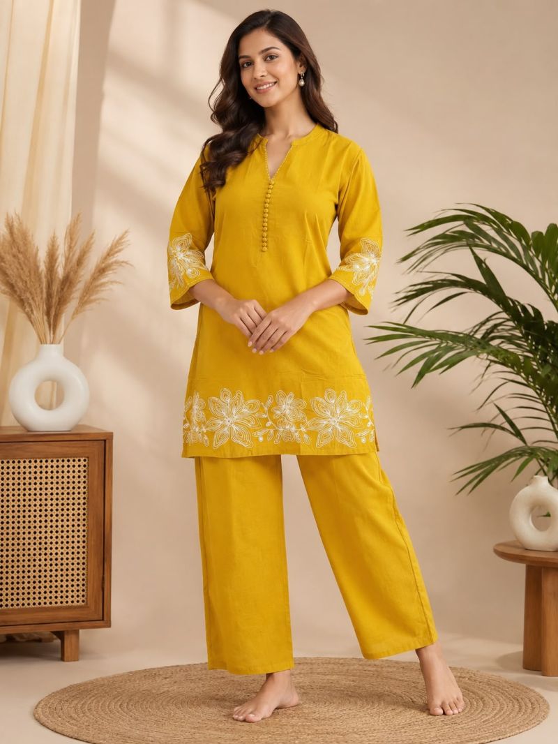Amrah Naisha K 1085 Pure Cotton Embroidery Co Ord Set