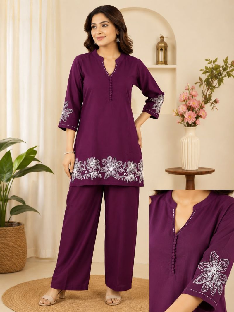 Amrah Naisha K 1085 Pure Cotton Embroidery Co Ord Set