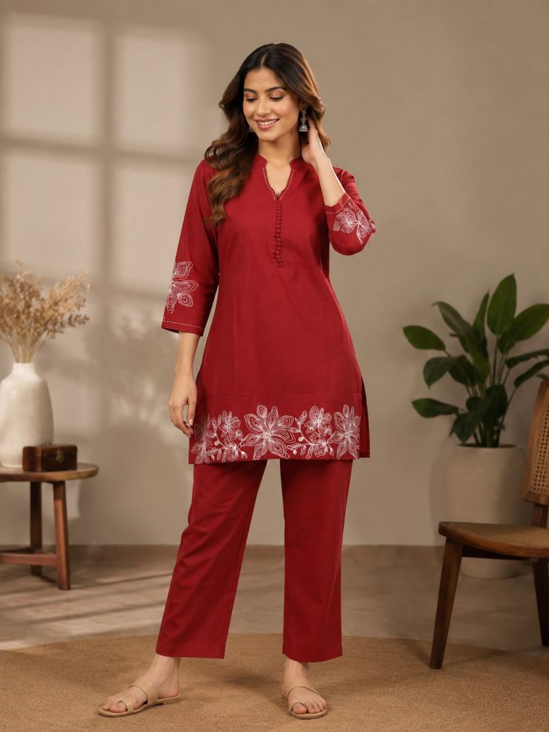 Amrah Naisha K 1085 Pure Cotton Embroidery Co Ord Set