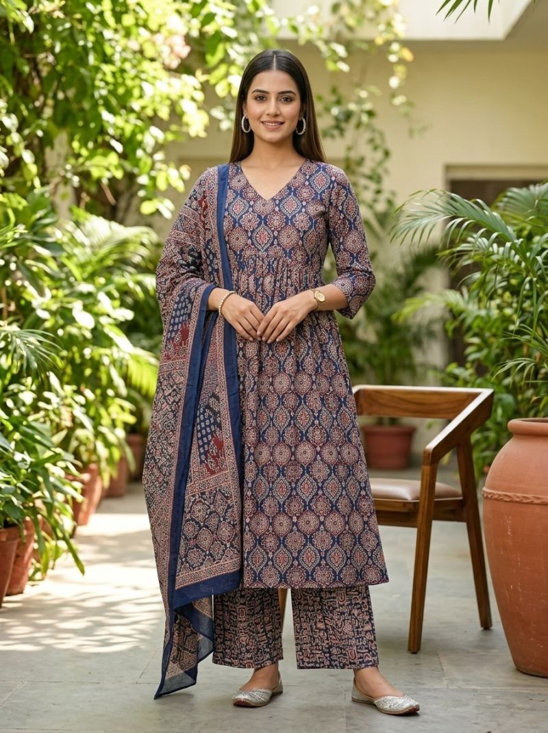 Amrah Naisha K 1087 Pure Mal Cotton Anarkali Salwar Suit Set