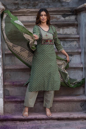 Amrah Naisha K 1091 Pure Cotton Kurti Pant Dupatta Set - Amrah Wholesale
